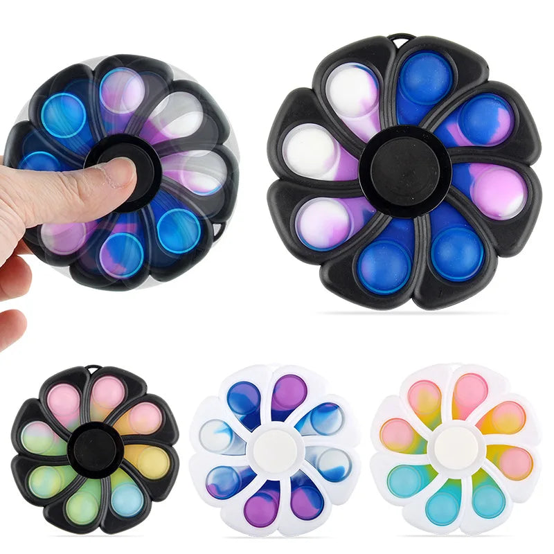Fidget Spinner Toys 2In1 Simple Dimple 8 leaves Flower Push Pop Finger Press Bubble Anxiety Relief Stress for Kid Adults Autism
