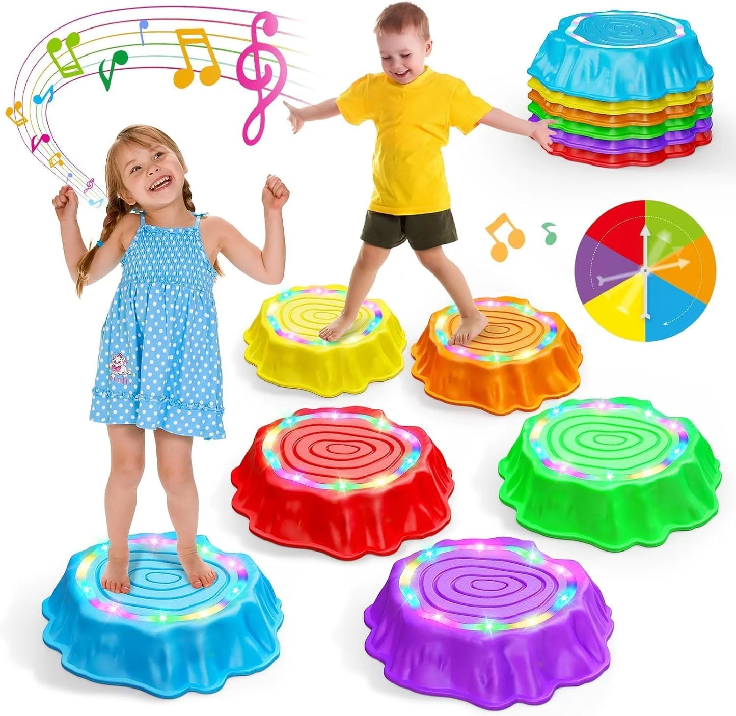 Stepping Stones for Kids, 6pcs Light up & Music Non-Slip Stepping Stones, Sensory Toy for Toddler Balance & Coordination Skills – Whole‑Body Movement Play | Proprioceptive/Vestibular Fun