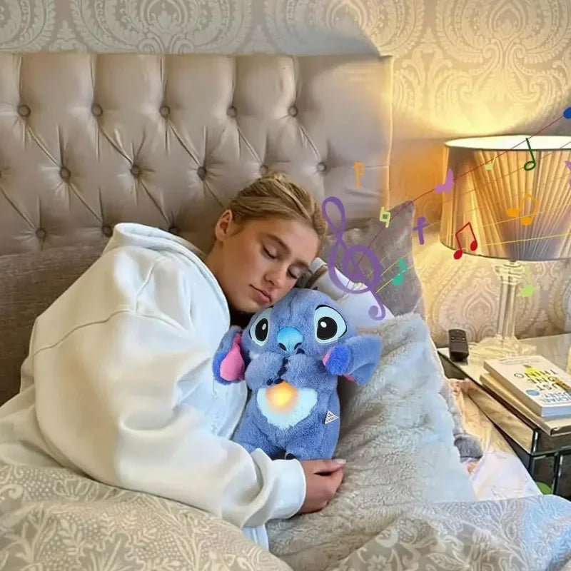 Kawaii Stitch Plush Doll Baby Sleeping Companion Sound Soothing Musical Kawaii With Air Bag and Light Doll Breathing Toys Gifts