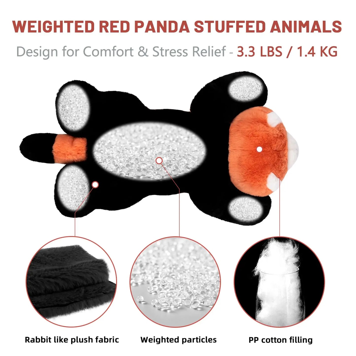 NiuniuDaddy Red Panda Weighted Stuffed Animals for Anxiety 3.3lb Weighted Plush Toys for Adult Kid Girl Include Bag Sticker Card