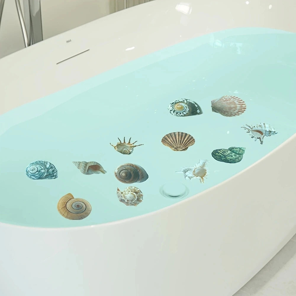 6pcs Non-Slip Shell Conch Pattern Bathtub Sticker for Bathroom Decor - Self-Adhesive Frosted Wall Decals for Toilet and Bathroom