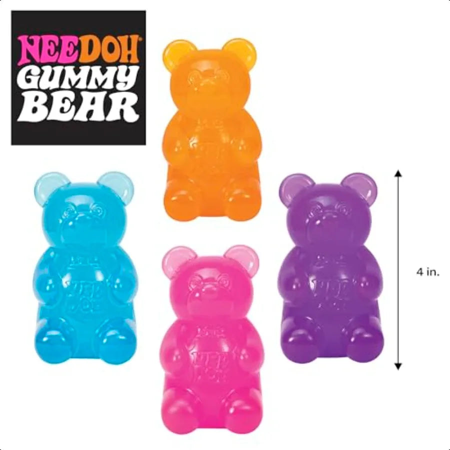 NeeDoh Gummy Bear Sensory Fidget Toy with JellyLike Filling 3.5 Tall Colors May Vary Pack of 1