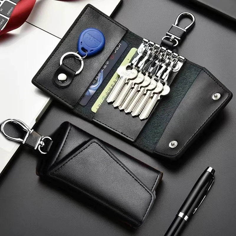 Car Key Case for Men Women Leather Wallets Key Holder Housekeeper Covers Zipper Bag Keychain Cover for Keys Organizer Card Bag