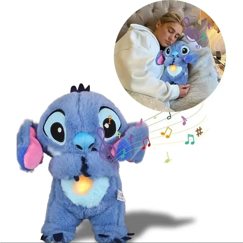 Kawaii Stitch Plush Doll Baby Sleeping Companion Sound Soothing Musical Kawaii With Air Bag and Light Doll Breathing Toys Gifts