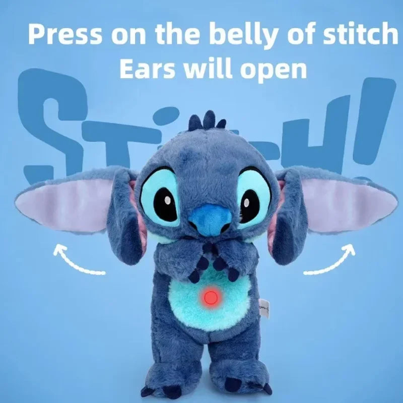 Kawaii Stitch Plush Doll Baby Sleeping Companion Sound Soothing Musical Kawaii With Air Bag and Light Doll Breathing Toys Gifts