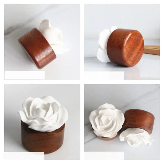 Wooden Base Flower Aromatherapy Diffuser Ornaments Handmade Diffuser Stone Flower Ornaments Non-Electric