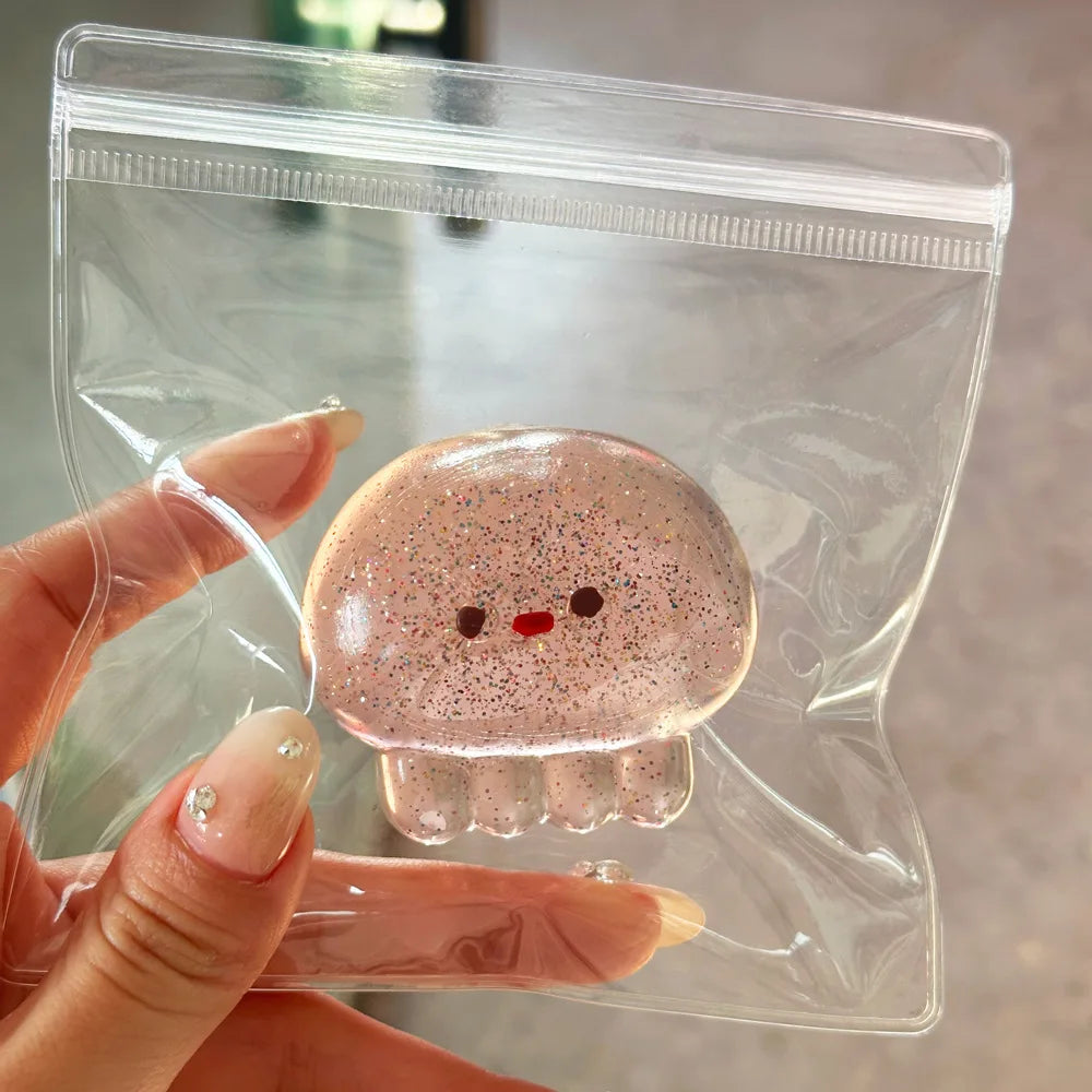 Glitter Jellyfish Squishy Toy - Cute Stress Relief Sensory Fidget Toys for All Ages, Anxiety Squeeze Play Relaxation