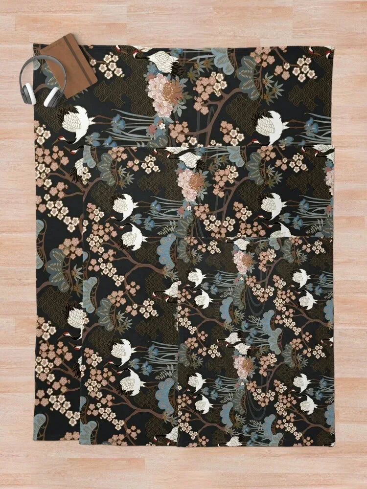 Japanese Garden Dark Throw Blanket Weighted Vintage Sofa Quilt Fluffys Large Furrys Blankets