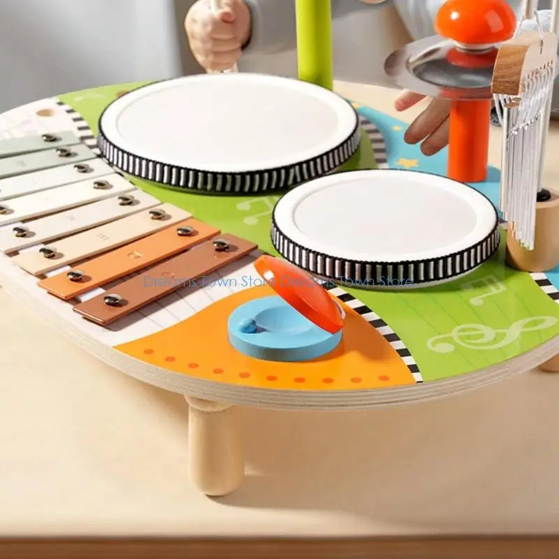 HX6A Portable Wooden Childrens Musical Toy Set Combining Drums Chimes&Xylophone Suitable For Educational Sensory Development