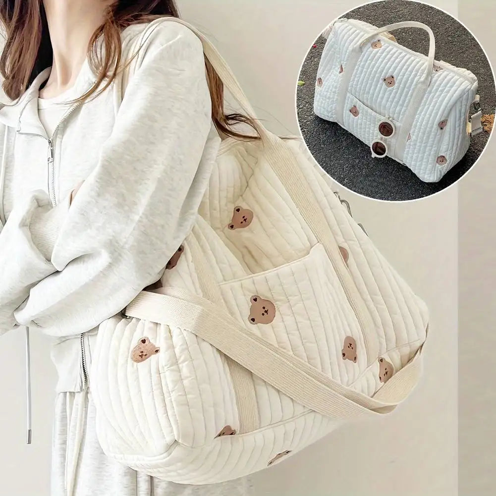 Baby Diaper Bag Embroidered Nappy Organizer Messenger Bag Cute Cartoon Shoulder Bag with Zipper Luggage Tote Bag for Travel