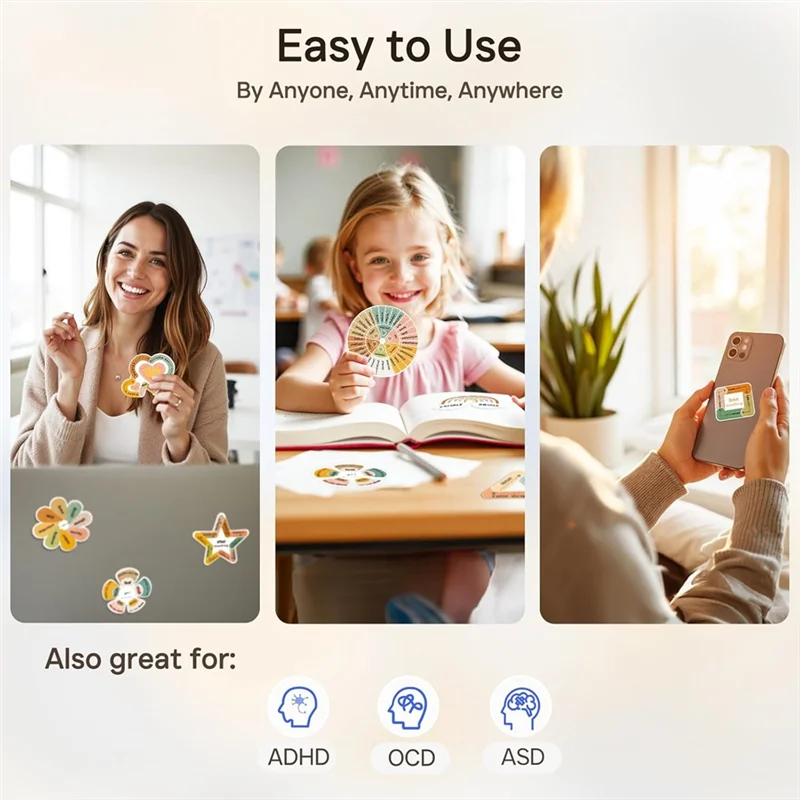 ABVO-Calm Strips 36Pcs For Anxiety Sensory Stickers, 2 Textured For Mood Calming, Breathing Mindfulness Fidget Sticker