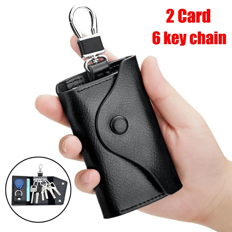 Car Key Case for Men Women Leather Wallets Key Holder Housekeeper Covers Zipper Bag Keychain Cover for Keys Organizer Card Bag