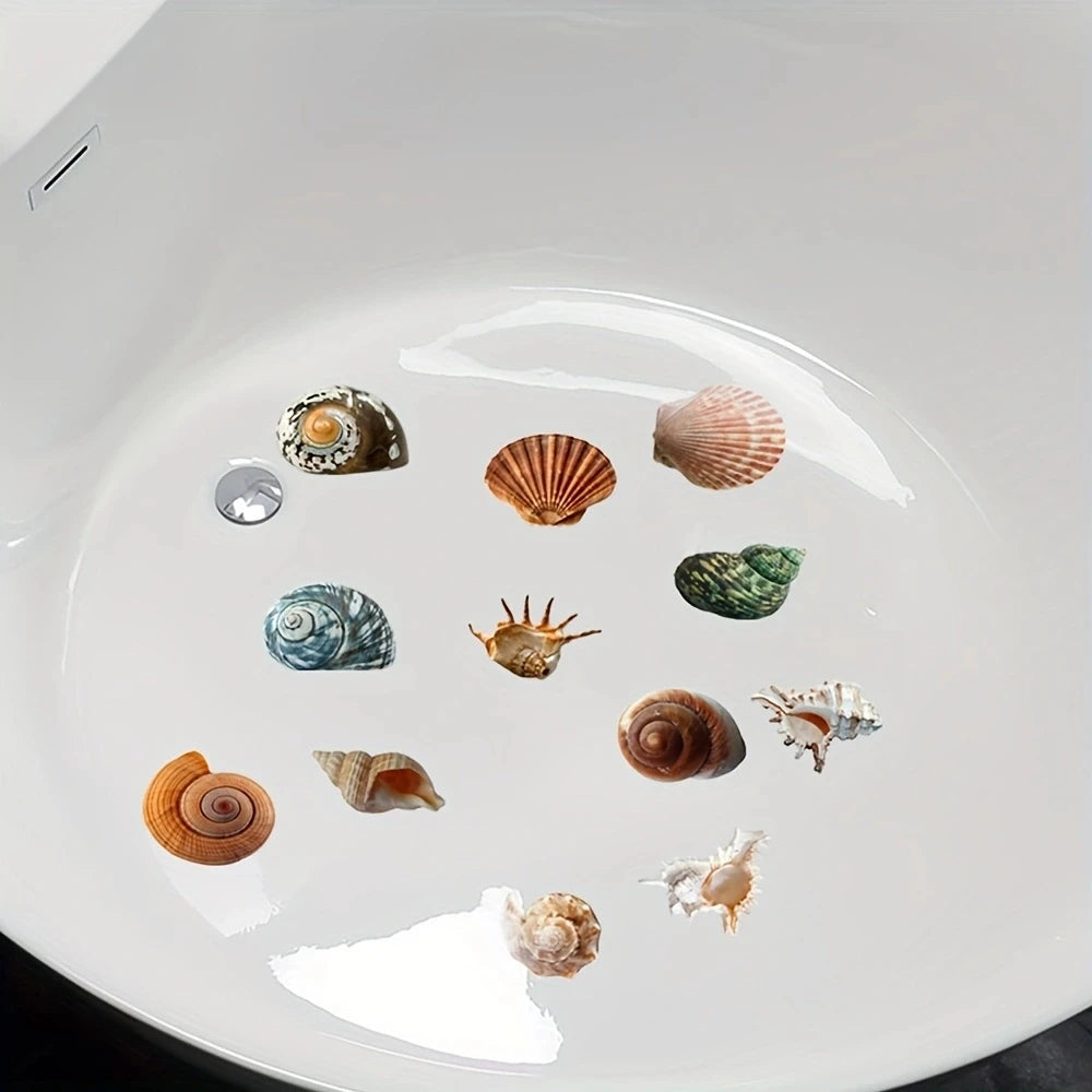 6pcs Non-Slip Shell Conch Pattern Bathtub Sticker for Bathroom Decor - Self-Adhesive Frosted Wall Decals for Toilet and Bathroom