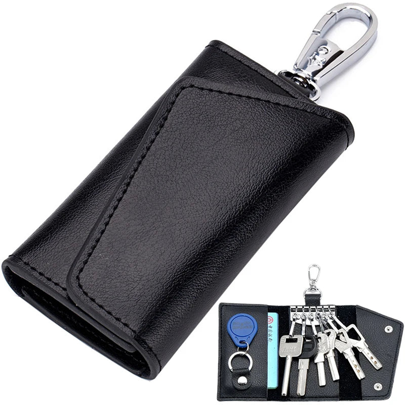 Car Key Case for Men Women Leather Wallets Key Holder Housekeeper Covers Zipper Bag Keychain Cover for Keys Organizer Card Bag