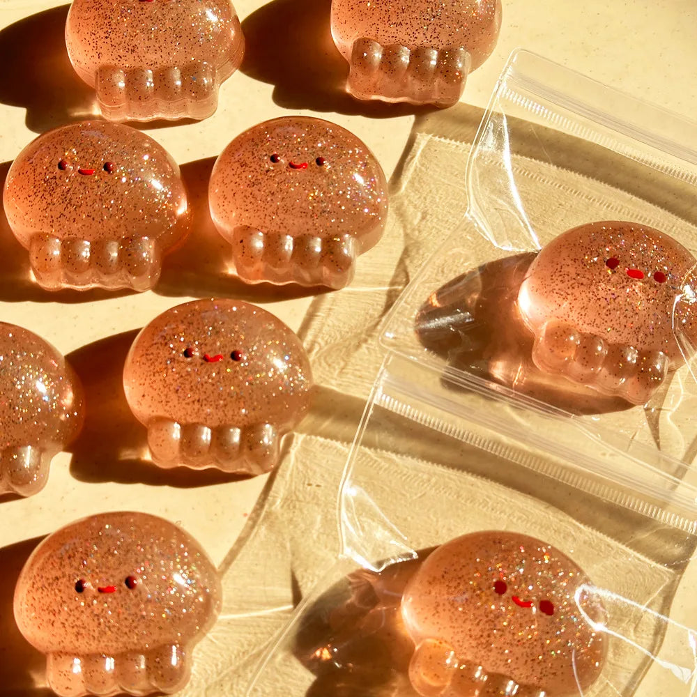 Glitter Jellyfish Squishy Toy - Cute Stress Relief Sensory Fidget Toys for All Ages, Anxiety Squeeze Play Relaxation