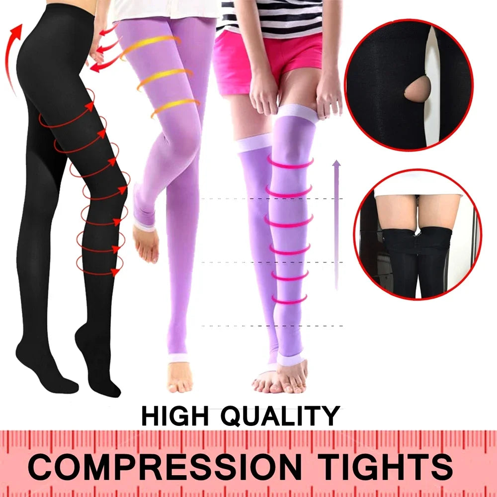 1 Pair Knee Support Leg Brace 420D Women Compression Socks, Slim Sleeping Leg Warmer Burn Fat Thin Stockings