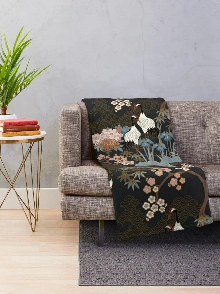 Japanese Garden Dark Throw Blanket Weighted Vintage Sofa Quilt Fluffys Large Furrys Blankets
