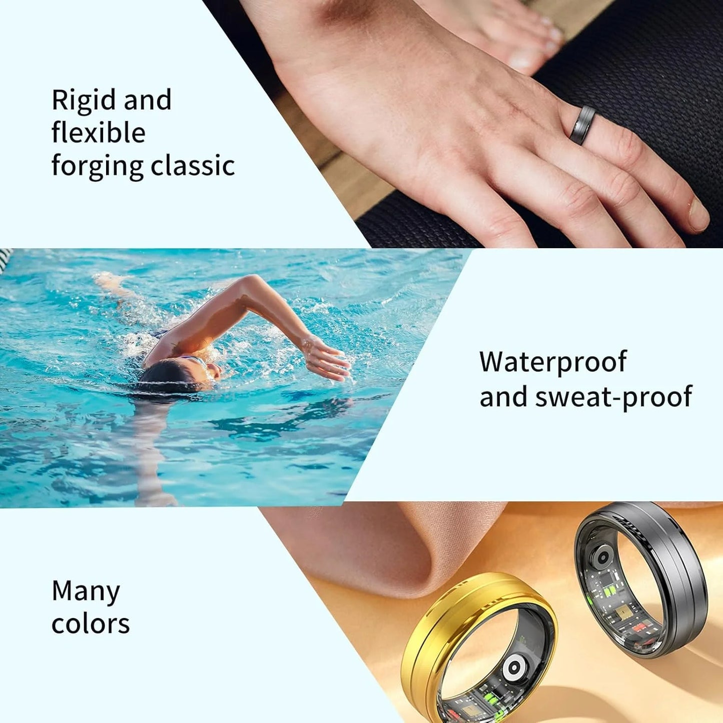 Smart Wearable Fitness , Sleep Ring, Healthy Heart Rate, Oximetry, Sleep, Exercise Monitoring, 5ATM Waterproof for iOS and Andr