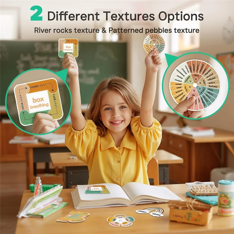 ABVO-Calm Strips 36Pcs For Anxiety Sensory Stickers, 2 Textured For Mood Calming, Breathing Mindfulness Fidget Sticker