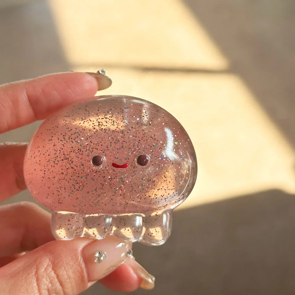 Glitter Jellyfish Squishy Toy - Cute Stress Relief Sensory Fidget Toys for All Ages, Anxiety Squeeze Play Relaxation