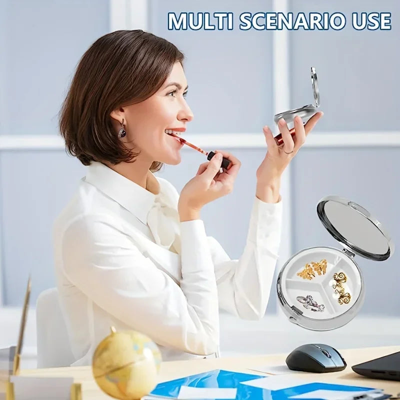 Small Pill Box Cute Pill Case for Travel Mini Pill Container Single Round Metal Pill Holder Organizer for Daily Medicine Supple