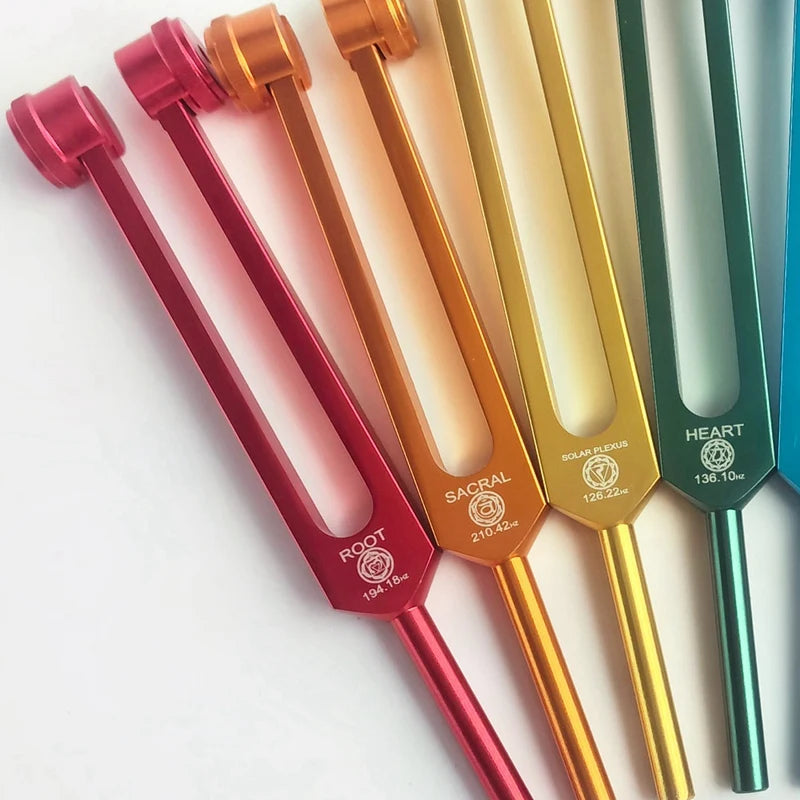 Chakra Tuning Fork Set, Colorful Tuning Forks With Rubber Mallet,Wrench For Healing, Sound Therapy, Yoga, Meditation