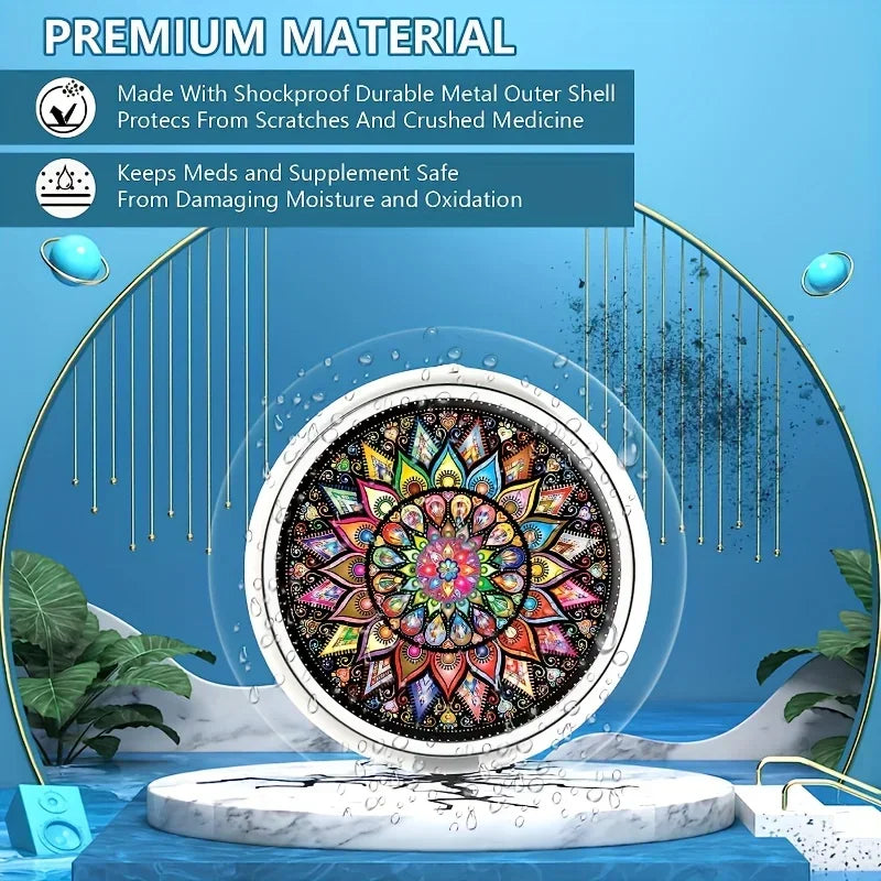 Small Pill Box Cute Pill Case for Travel Mini Pill Container Single Round Metal Pill Holder Organizer for Daily Medicine Supple