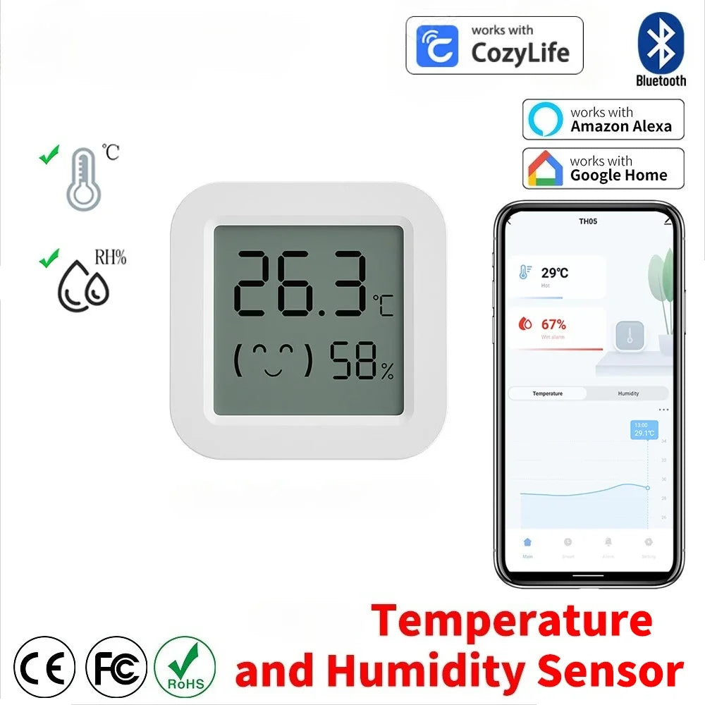 Household Thermo-hygrometer LCD Digital Display Temperature Humidity Smiley Face Model Thermometer Digital Display Work with APP