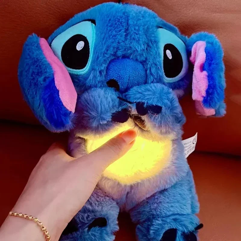 Kawaii Stitch Plush Doll Baby Sleeping Companion Sound Soothing Musical Kawaii With Air Bag and Light Doll Breathing Toys Gifts