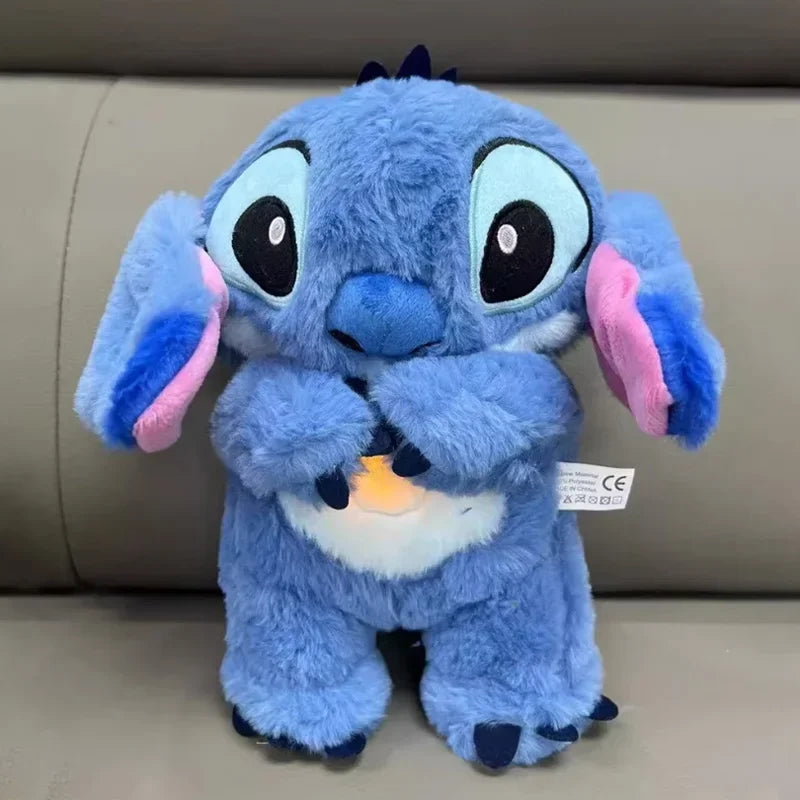 Kawaii Stitch Plush Doll Baby Sleeping Companion Sound Soothing Musical Kawaii With Air Bag and Light Doll Breathing Toys Gifts