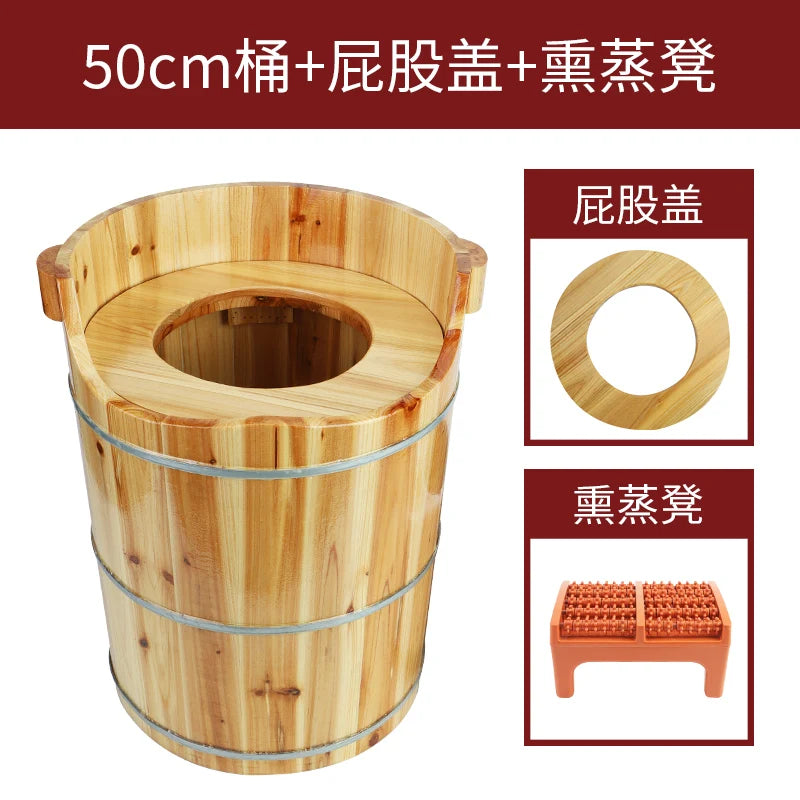 Herbal Sitz Bath Steamer Natural Wood Pelvic Therapy Tub Portable Steam Sauna for Hemorrhoid Relief & Feminine Care Bathtubs – Tactile & Interoceptive Ritual | Mindful Bath Care