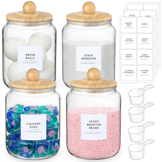 Glass Jars With Airtight Lids And Labels, Half Gallon Storage Containers With Spoons For Laundry Detergent, Pods, Scent Booster – Vision Clarity Routine | Home & Classroom Care