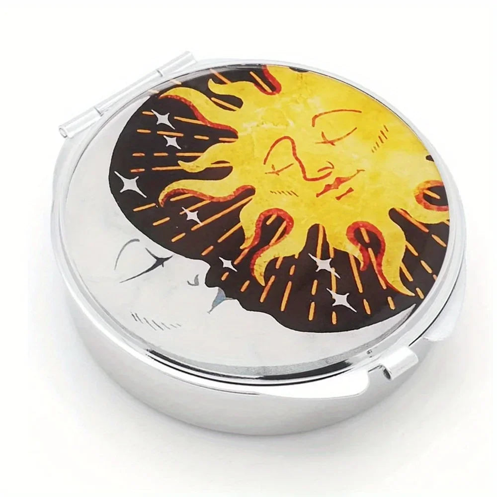 Small Pill Box Cute Pill Case for Travel Mini Pill Container Single Round Metal Pill Holder Organizer for Daily Medicine Supple