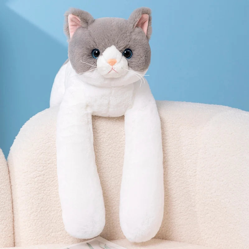 Fun High Quality Weighted Long Arm Cat Plush Doll Pillow Brown Gray Striped Cat Plush Toy Home Decor Gift For Boys And Girls
