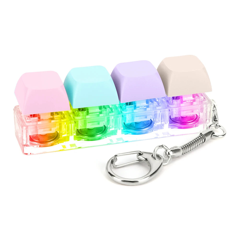 Keyboard Fidget Keychain 4 Keys Keyboard Decompression Toys with LED Light Keyboard Clicker Toy DIY Button Stress Relief Toys