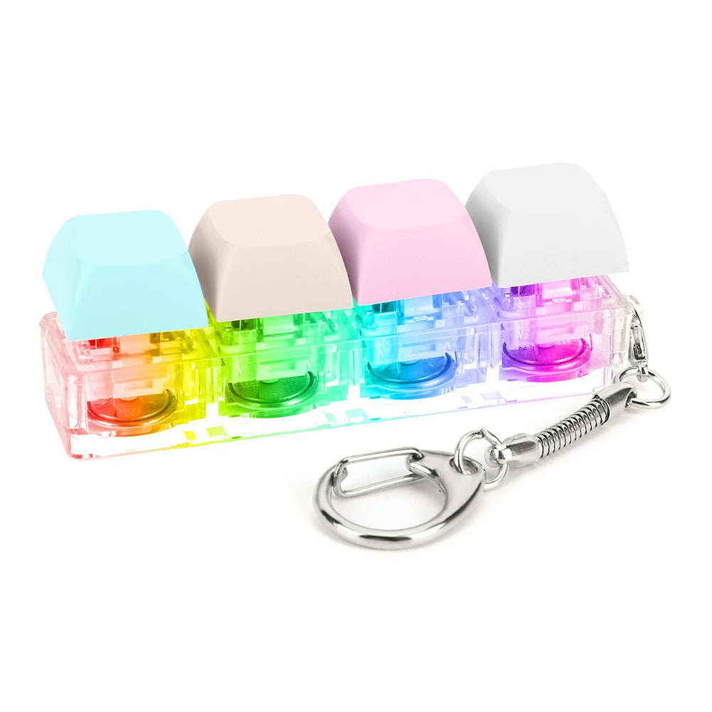 Keyboard Fidget Keychain 4 Keys Keyboard Decompression Toys with LED Light Keyboard Clicker Toy DIY Button Stress Relief Toys