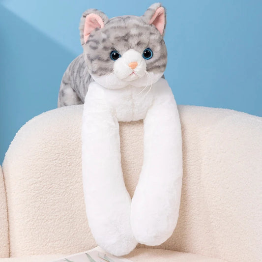 Fun High Quality Weighted Long Arm Cat Plush Doll Pillow Brown Gray Striped Cat Plush Toy Home Decor Gift For Boys And Girls