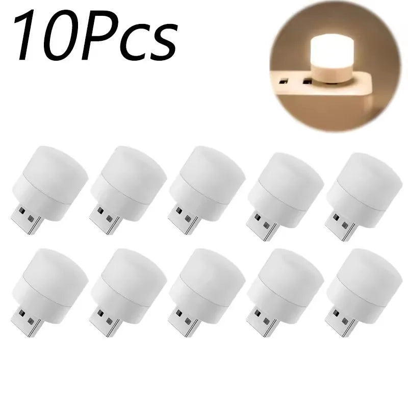 1-10Pcs Mini USB Night Light Warm White Eye Protection Book Reading Light USB Plug Computer Mobile Power Charging LED Night Lamp