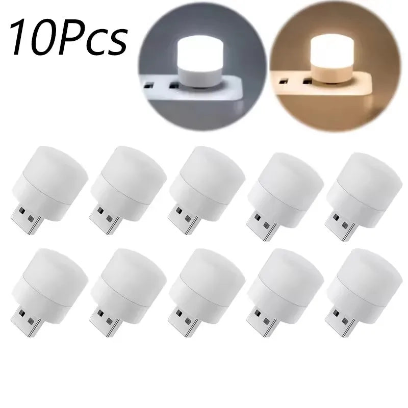 1-10Pcs Mini USB Night Light Warm White Eye Protection Book Reading Light USB Plug Computer Mobile Power Charging LED Night Lamp