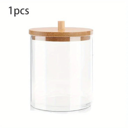 Acrylic Qtip Holder Dispenser Jars with Bamboo Lids, Cotton Ball Pad Round Swab Holder for Bathroom Accessories Storage Organize – Sensory Relief On‑Demand | Flexible Symptom Support