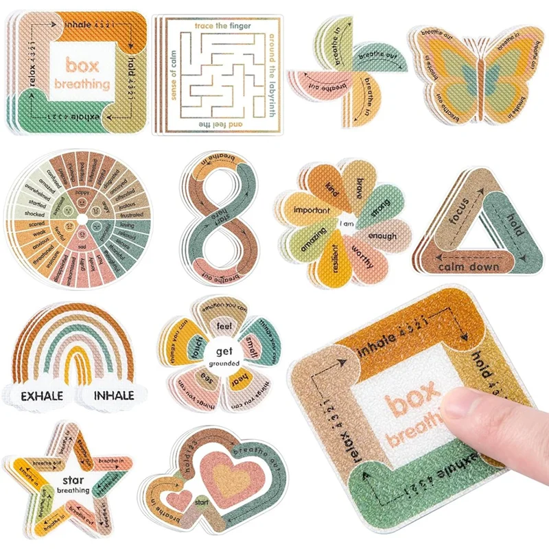 ABVO-Calm Strips 36Pcs For Anxiety Sensory Stickers, 2 Textured For Mood Calming, Breathing Mindfulness Fidget Sticker