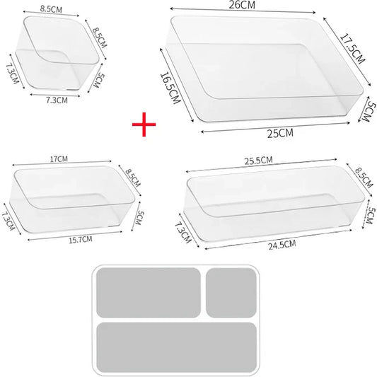 4PCS Desk Drawer Organizers Set Makeup Organizer Plastic Makeup Storage Clear Transparent Storage Box for Office Bathroom – Visual Organization | Executive Function System