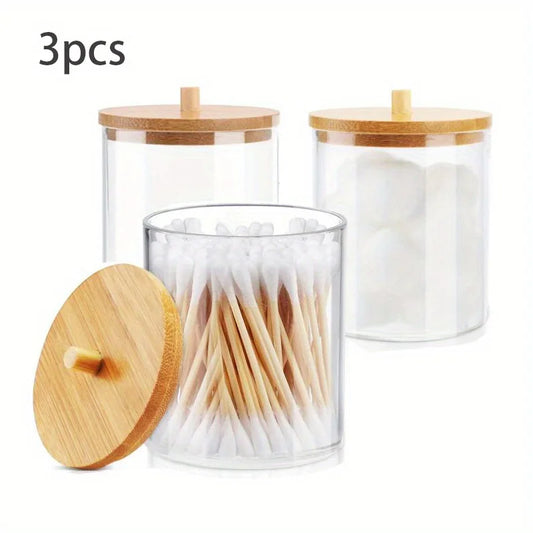 Acrylic Qtip Holder Dispenser Jars with Bamboo Lids, Cotton Ball Pad Round Swab Holder for Bathroom Accessories Storage Organize – Sensory Relief On‑Demand | Flexible Symptom Support