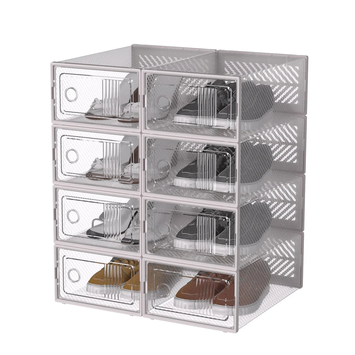 8 Pcs Transparent Shoes Box Foldable Sneaker Shoe Storage Organizers Case Stackable Dustproof Multipurpose Storage Box for Home – Visual Organization | Executive Function System
