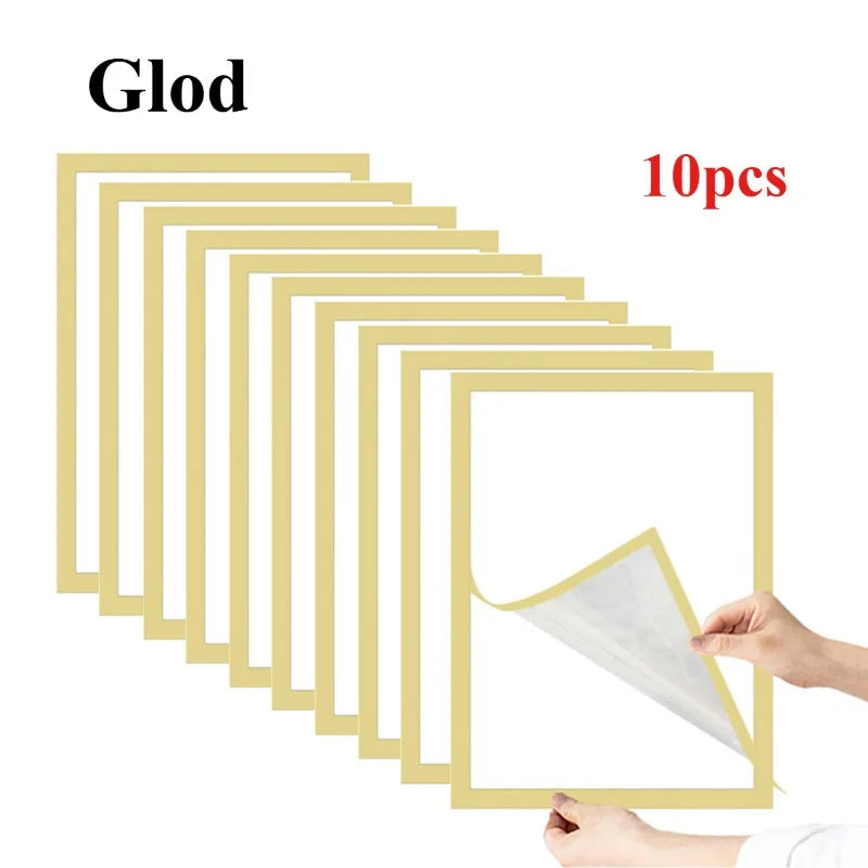 10pcs Rectangular Magnetic Photo Frame A4/A6 Gold Silver Black Self Adhesive No Punch Display Frame Reusable Wall Poster Frame