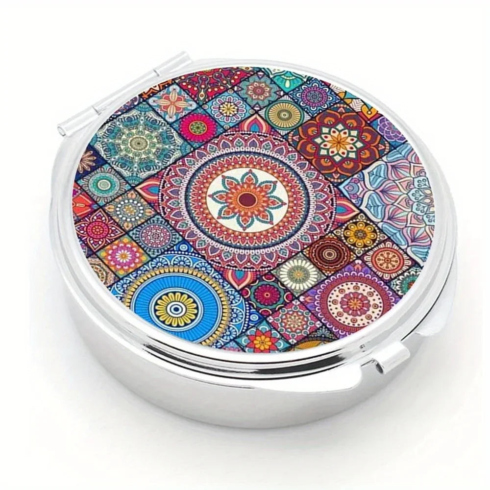 Small Pill Box Cute Pill Case for Travel Mini Pill Container Single Round Metal Pill Holder Organizer for Daily Medicine Supple