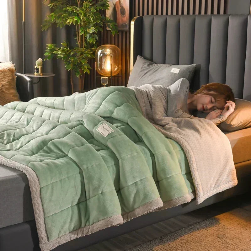 Milk Fleece Autumn Winter Warm Weighted Blankets for Beds European Thickened Beibei Velvet Throw Blanket Warmth Quilt Comforter