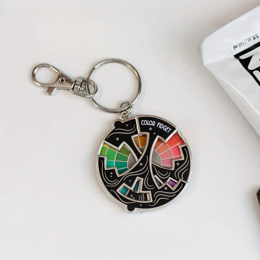 360° Rotating Color Fidget Enamel Pin& Keychain - Relax Sensory with 8 Color, Christmas Day Gifts, Focus Aid Tool, Sleek Design