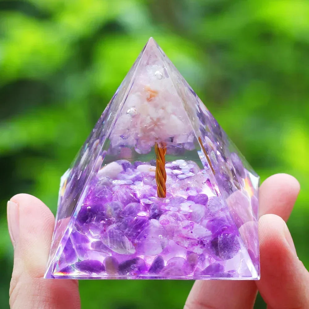 Natural Crystals Tiger Eye Tree of Life Orgonite Pyramid Healing Energy Reiki Chakra Multiplier Amethyst Meditation Lucky Stone