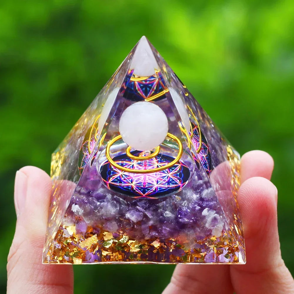 Natural Crystals Tiger Eye Tree of Life Orgonite Pyramid Healing Energy Reiki Chakra Multiplier Amethyst Meditation Lucky Stone